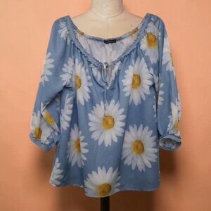 Blue Daisy Print Blouse 2x